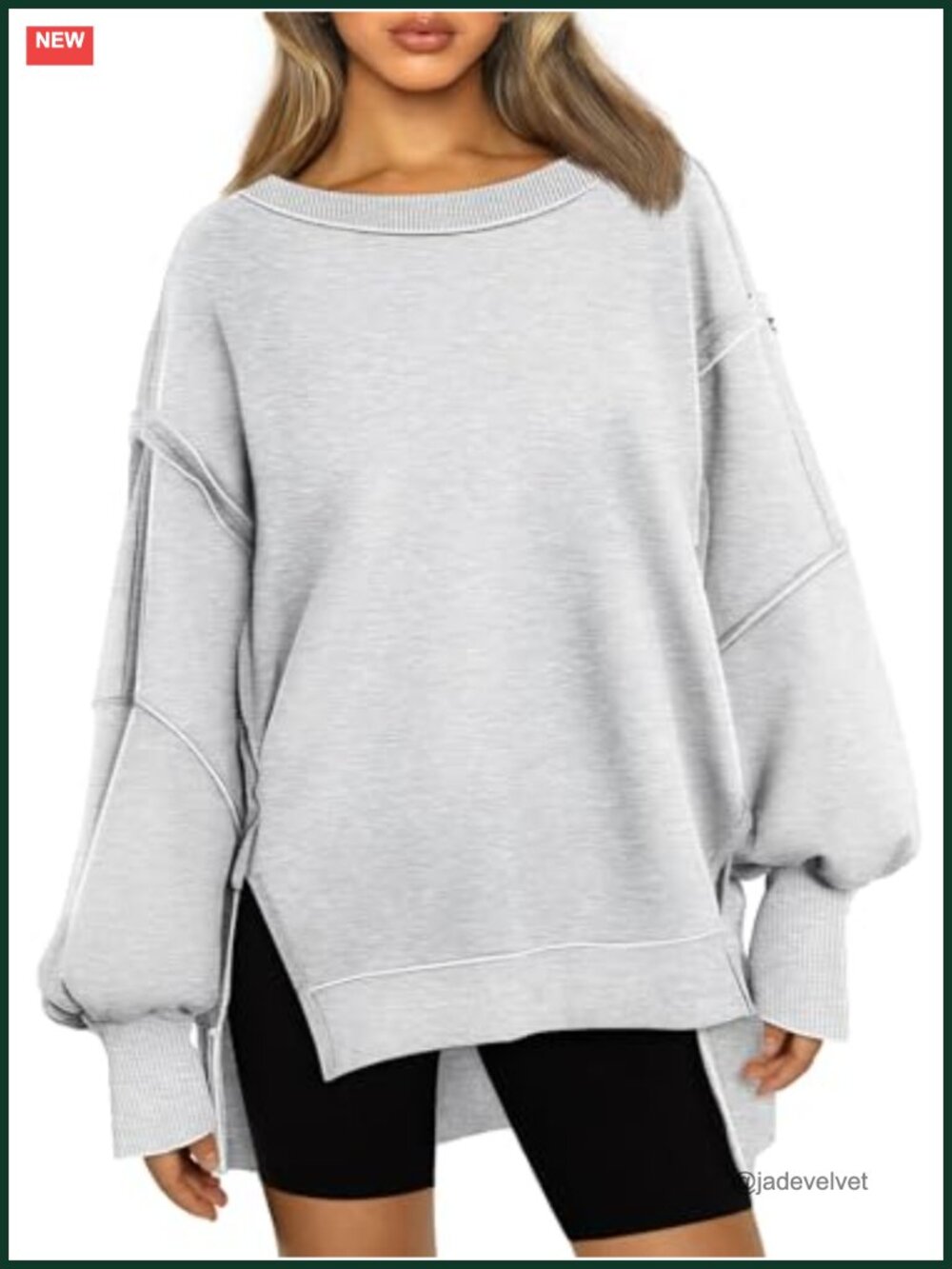 Oversized Y2K Crewneck Sweatshirt with Side Slits, Polyester Cotton Blend,
